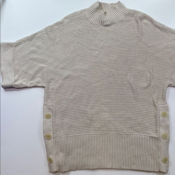 Ann Taylor LOFT Beige Mock Neck Short Sleeve Sweater Top Women’s Sz L - Picture 3 of 7